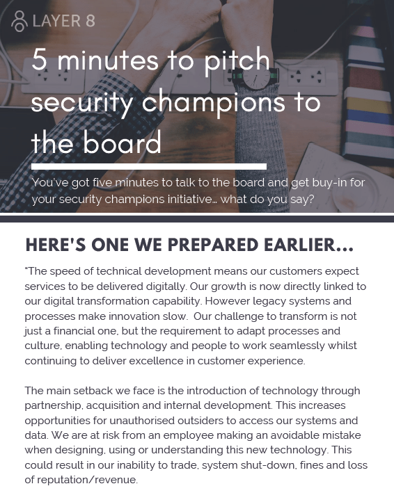 5 minutes to pitch security champions to the board